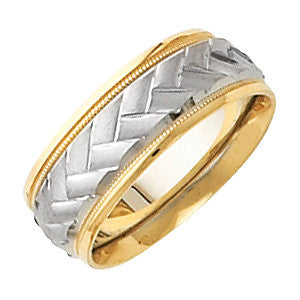 14K White & Yellow Gold 7mm Comfort-Fit Woven Design Band Size 10