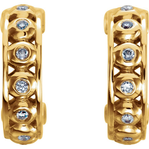 14k Yellow Gold 1/10 CTW Diamond Hoop Earrings