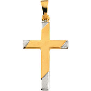 14K Yellow & White 23.75x16mm Hollow Cross Pendant