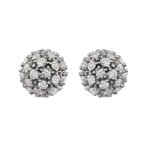 14k White Gold 3/4 CTW Diamond Cluster Earrings