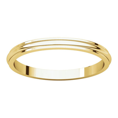 14k Yellow Gold 2mm Half Round Edge Band, Size 6.5