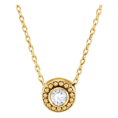 14k Yellow Gold 1/10 CTW Diamond Beaded Slide Necklace