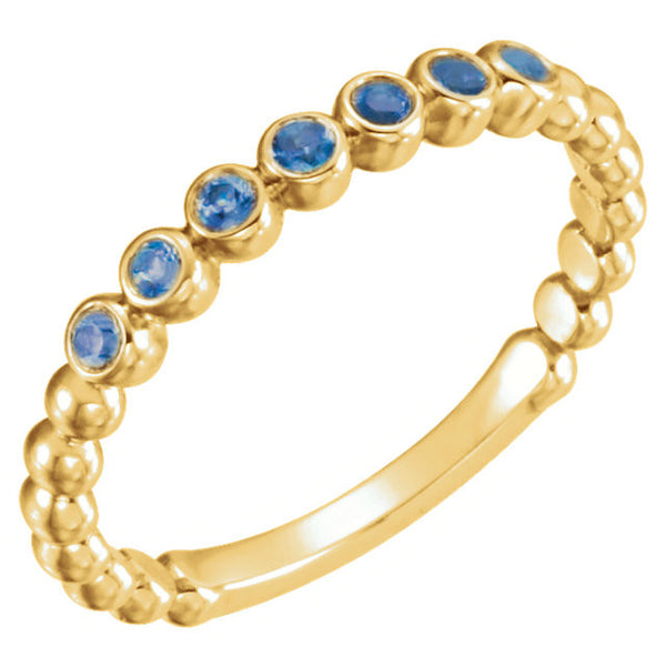14k Yellow Gold Blue Sapphire Stackable Ring , Size 7