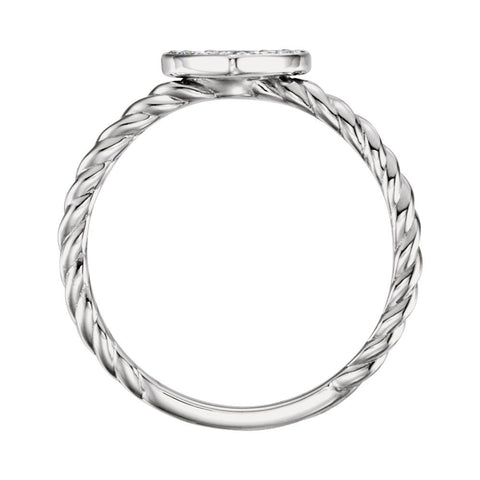 Sterling Silver 1/8 CTW Diamond Heart Rope Ring, Size 7