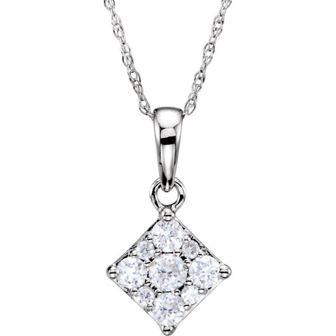 14k White Gold 1/3 CTW Diamond Cluster Necklace