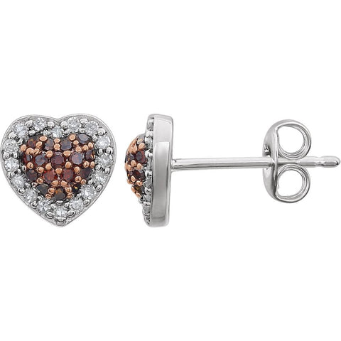 14k White Gold 1/4 CTW Brown Diamond Heart Earrings
