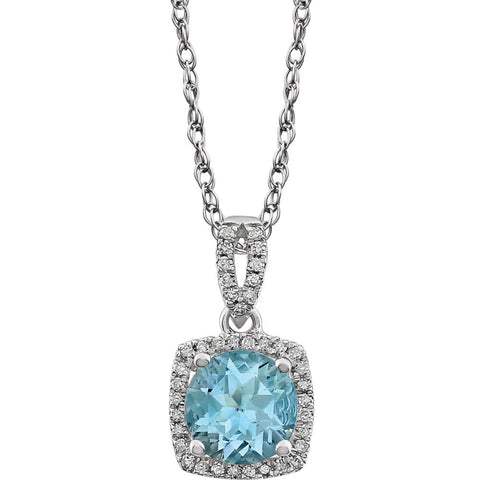 14k White Gold Sky Blue Topaz & 1/8 CTW Diamond 18" Necklace