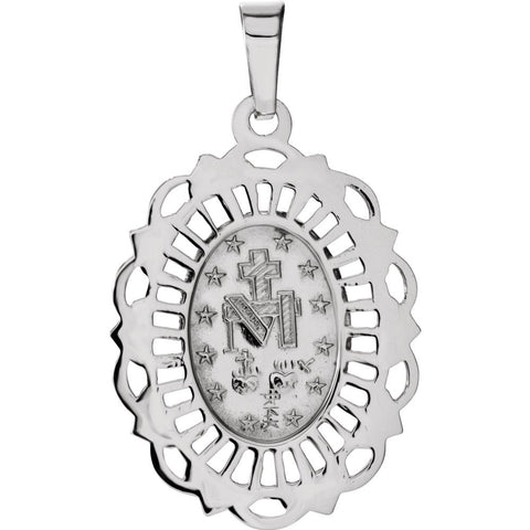 14k White Gold 22x15.5mm Oval Filigree Miraculous Medal