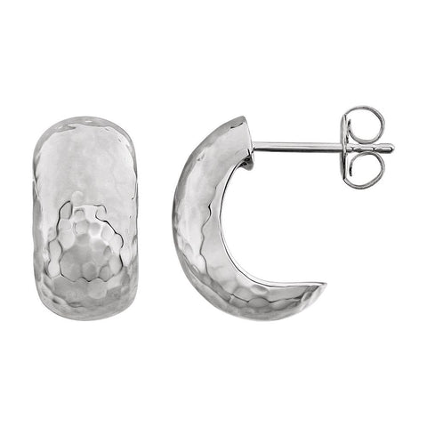 14k White Gold Hammered Hoop Earrings