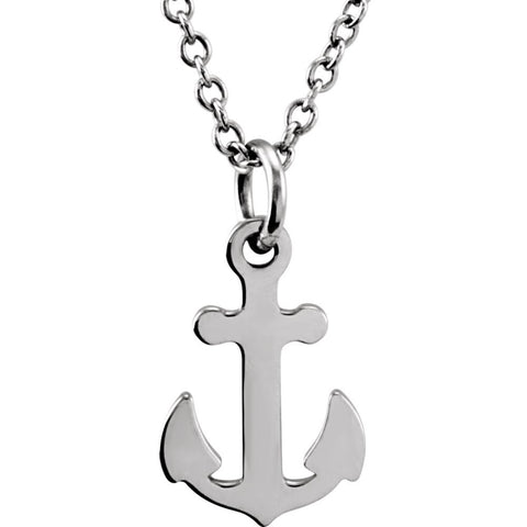 14k White Gold Tiny Posh Petite Anchor 16-18" Necklace