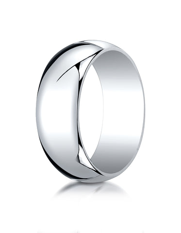 Benchmark 14K White Gold 8mm Slightly Domed Traditional Oval Wedding Band Ring (Sizes 4 - 15 )
