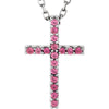 14K White Gold Pink Tourmaline Cross 16-Inch Necklace