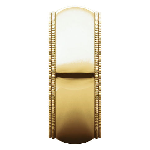 14k Yellow Gold 8mm Double Milgrain Comfort Fit Band, Size 10.5