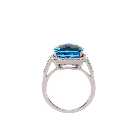 14k White Gold Swiss Blue Topaz & 1/4 CTW Diamond Ring, Size 7