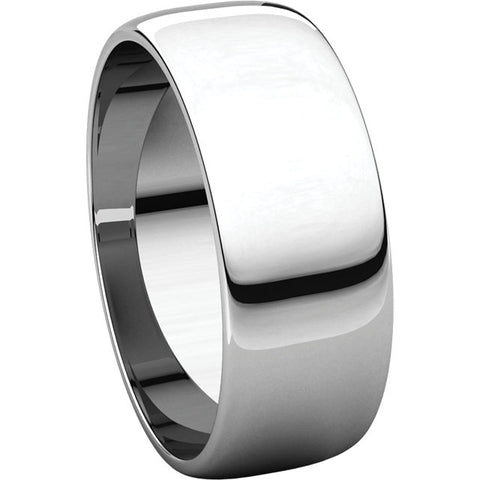 14k White Gold 7mm Half Round Light Band, Size 9