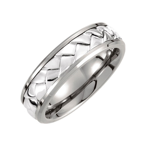 Titanium & Sterling Silver Inlay 7mm Woven Band Size 9.5