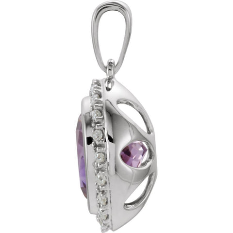 14k White Gold Amethyst & 1/8 CTW Diamond Halo-Style Pendant