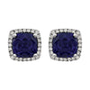 14k White Gold Created Blue Sapphire & 1/8 CTW Diamond Earrings