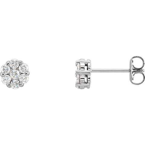 14k White Gold 1/2 CTW Diamond Cluster Earrings