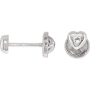 14k White Gold Youth Heart Cubic Zirconia Earrings