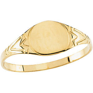 06.00 mm Kid's Round Signet Ring in 14k Yellow Gold ( Size 6 )