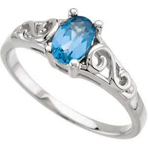 14k White Gold December Imitation Birthstone Ring , Size 5