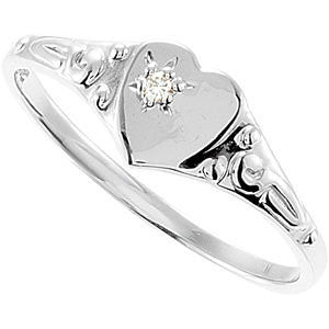 Sterling Silver .01 CTW Diamond Heart Ring, Size 3