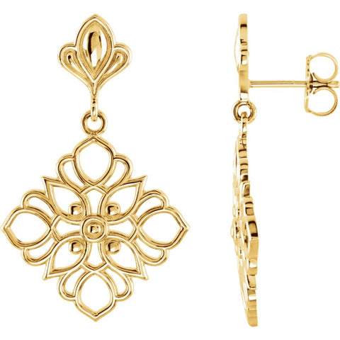 14k Yellow Gold Decorative Dangle Earrings