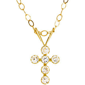 Kid's CZ Cross Necklace with 15.00 Chain in 14k Yellow Gold