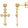 14K Yellow Gold 14X9mm Diamond Cross Dangle Earrings