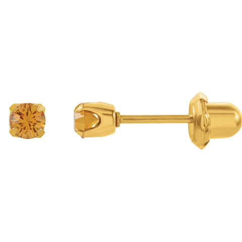 14k Yellow Gold with Stainless Steel Solitaire "November" Birthstone Piercing Earrings
