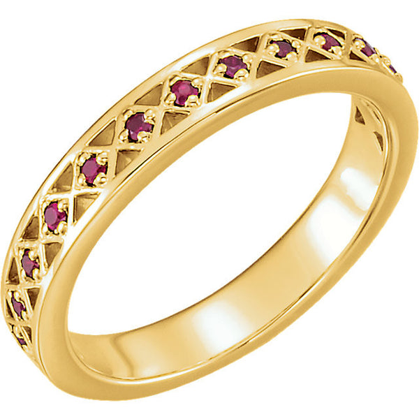14k Yellow Gold 1.3 mm Ruby Stackable Ring, Size 7