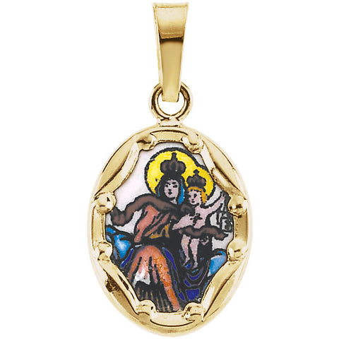 14k Yellow Gold 13x10mm Porcelain Scapular Pendant