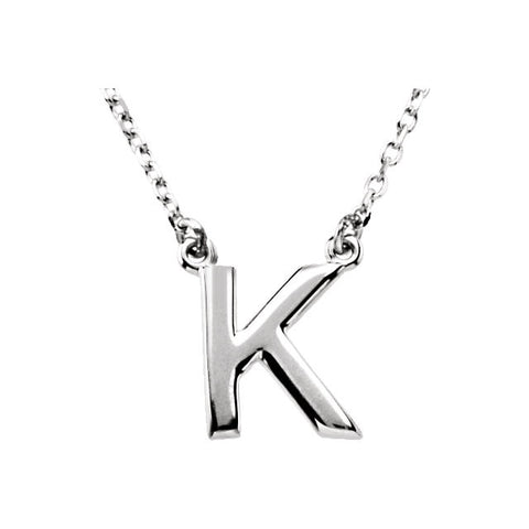 Sterling Silver Letter "K" Block Initial 16" Necklace