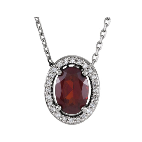 14k White Gold Mozambique Garnet & .05 CTW Diamond 16" Necklace