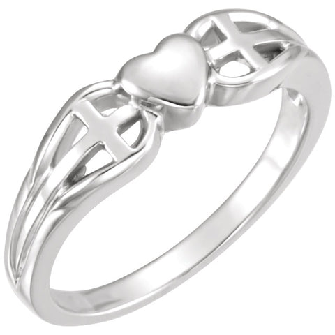 14k Yellow Gold Heart & Cross Ring, Size 7