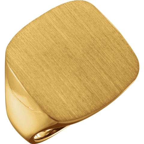 14k Yellow Gold 20mm Men's Signet Ring with Brush Top Finish, Size 11