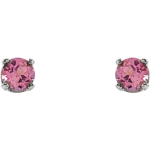 14k White Gold Imitation Pink Tourmaline Youth Earrings