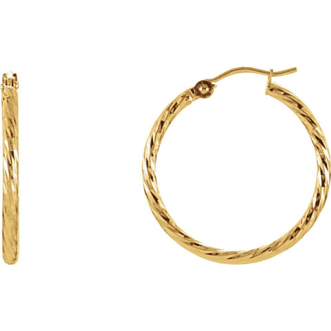 14k Yellow Gold Diamond Cut Hoop Earrings
