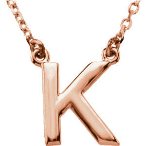 14k Rose Gold Letter "K" Block Initial 16" Necklace