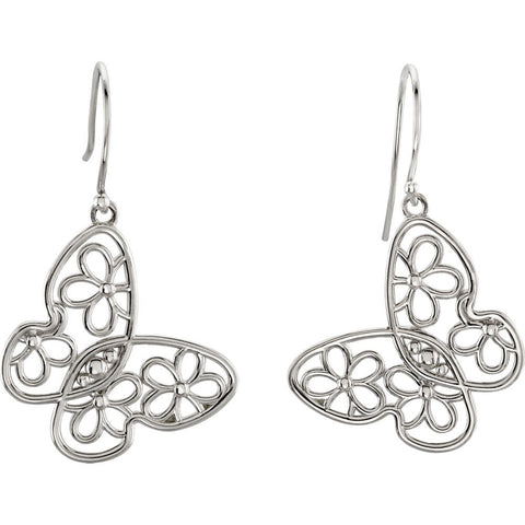 14k White Gold 24.75x22.5mm Butterfly & Floral-Inspired Earrings
