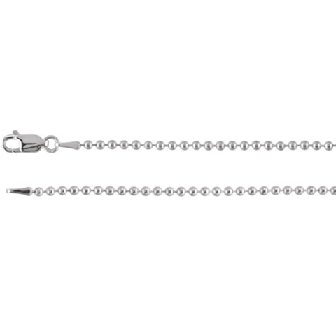 14k White Gold 2mm Bead 20" Chain