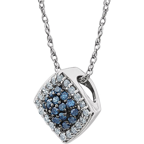 14k White Gold 1/6 CTW Blue & White Diamond Cluster 18" Necklace