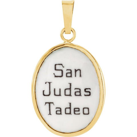 14k Yellow Gold 17x13.5mm St. Jude Hand-Painted Porcelain Medal