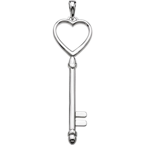 Sterling Silver 49x13mm Key & Heart Pendant