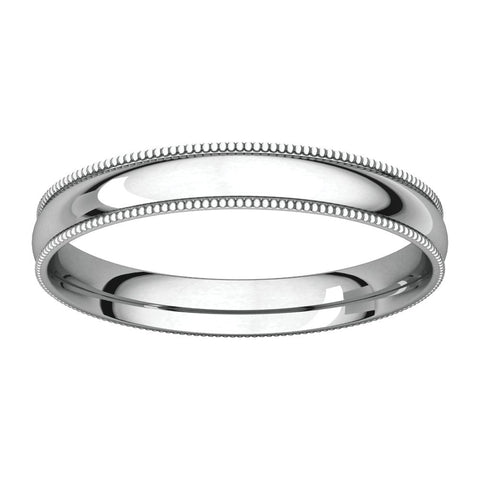 14k White Gold 3mm Light Comfort Fit Milgrain Band , Size 6