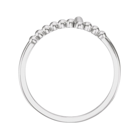 14k White Gold Beaded Sideways Cross Ring, Size 7