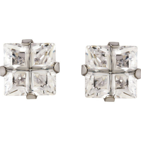 Stainless Steel 7mm Square Cubic Zirconia Inverness Piercing Earrings