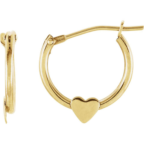 14K Yellow Gold Hoop Earrings With Heart