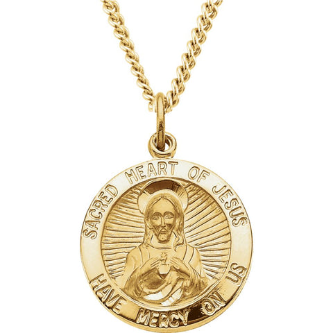 Yellow Gold Filled 19mm Sacred Heart of Jesus 24" Necklace